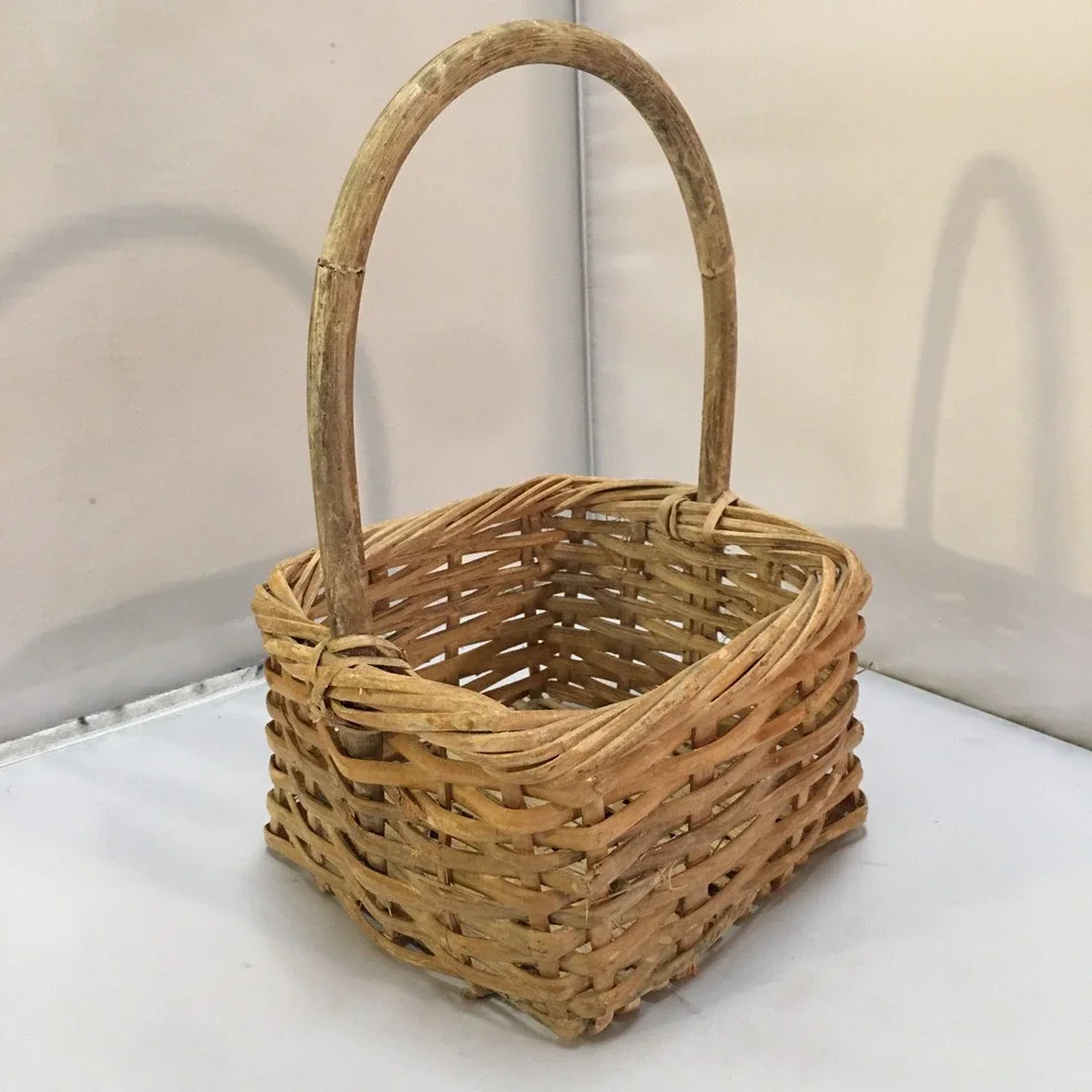 Wicker Basket Home Decor Small Tan Square Woven Storage with Handle Cottagecore